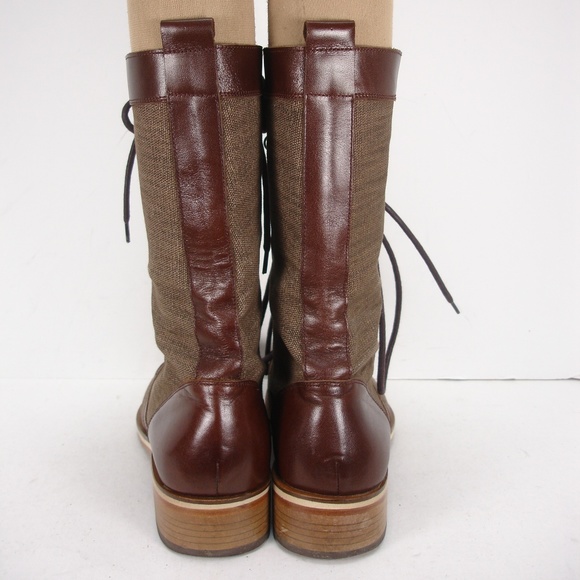 HELM 2843 BROWN LEATHER CANVAS LACE FRONT BOOTS 9 main image 5